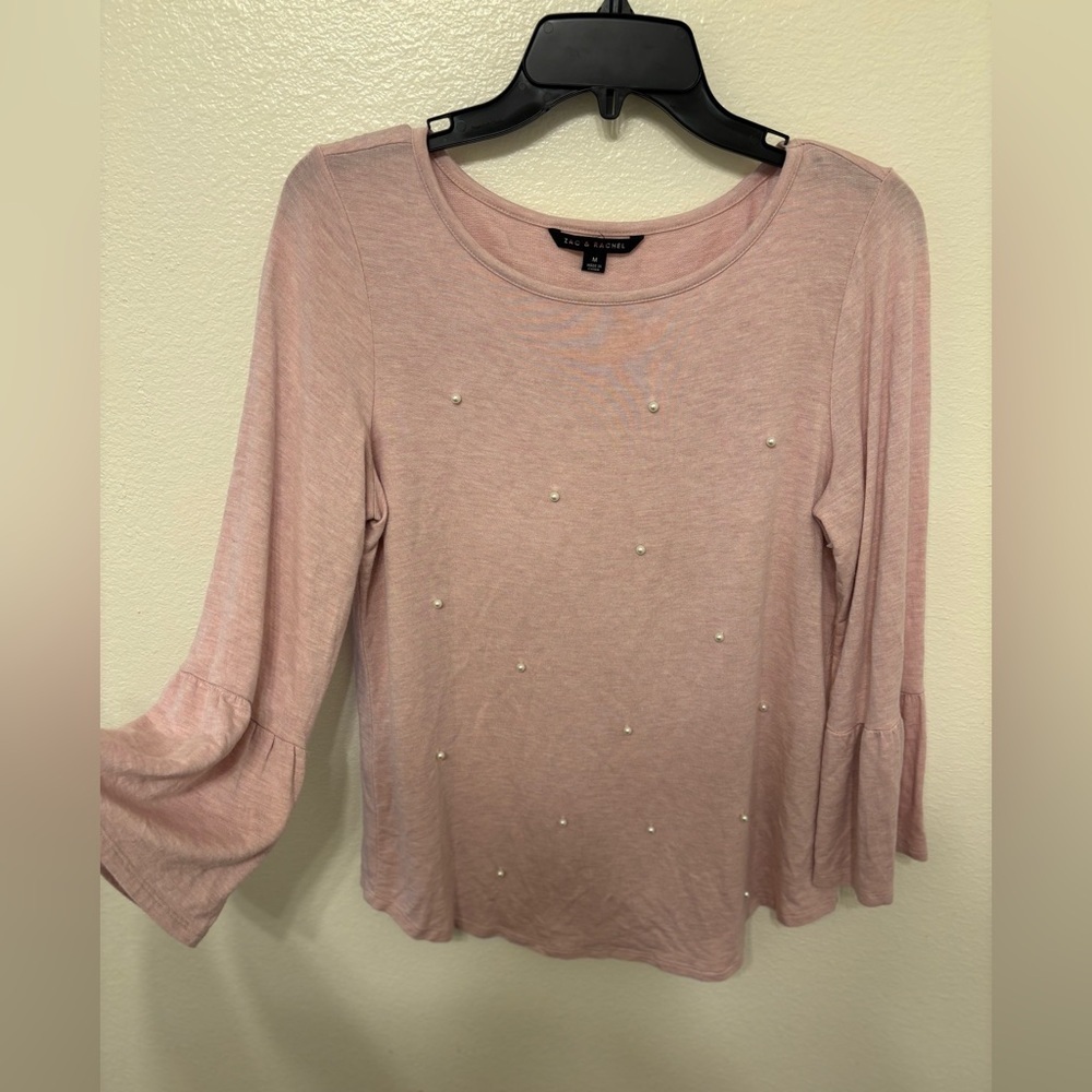 Zac & Rachel Blush Bell Sleeve Blouse with Pearl Details